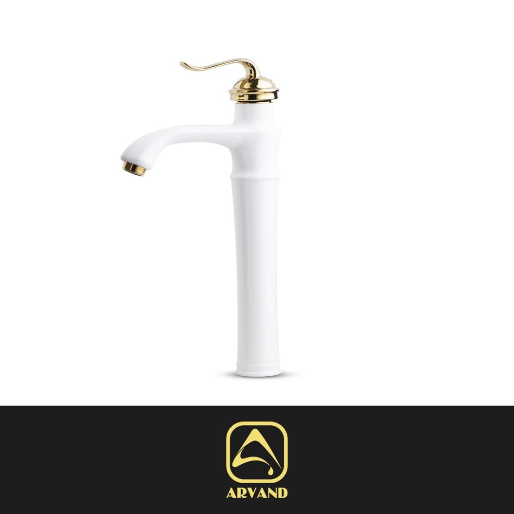 شیر روشویی پایه بلند ونیز سفید طلایی اروند